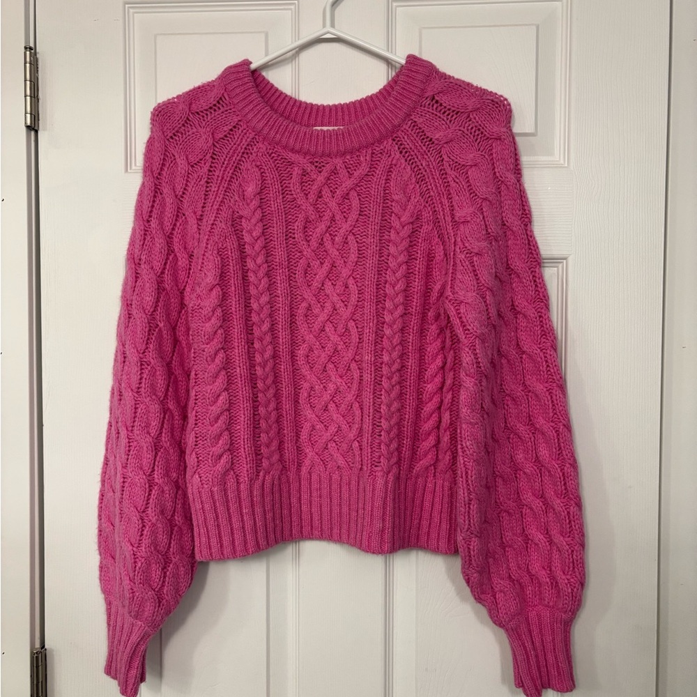 A.L.C. Hot Pink Alpaca Merino Wool Balloon Sleeve Chunky Sweater!